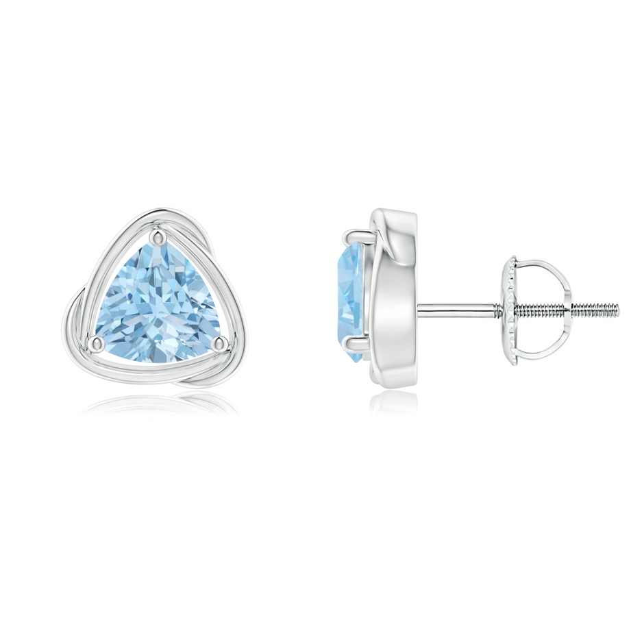 6mm AAA Solitaire Trillion Aquamarine Swirl Stud Earrings in P950 Platinum 