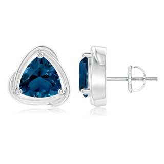 8mm AAAA Solitaire Trillion London Blue Topaz Swirl Stud Earrings in P950 Platinum