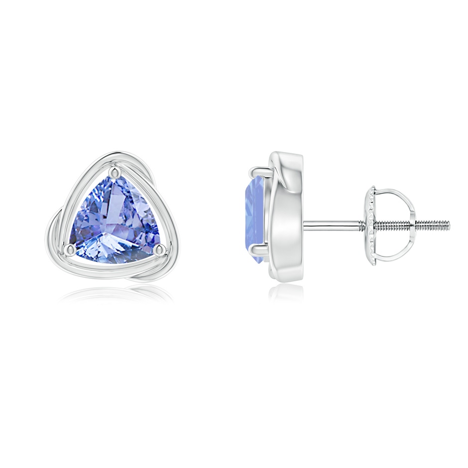 6mm A Solitaire Trillion Tanzanite Swirl Stud Earrings in White Gold 