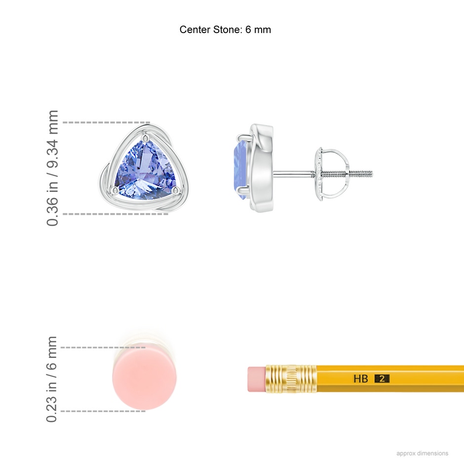 6mm A Solitaire Trillion Tanzanite Swirl Stud Earrings in White Gold ruler
