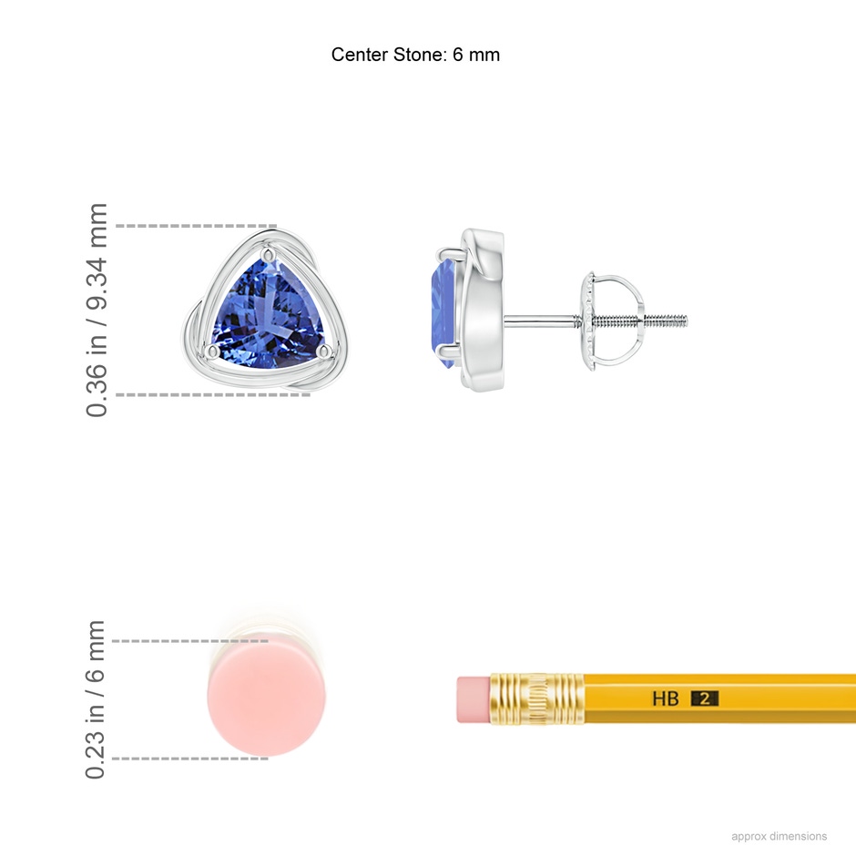 6mm AA Solitaire Trillion Tanzanite Swirl Stud Earrings in White Gold ruler