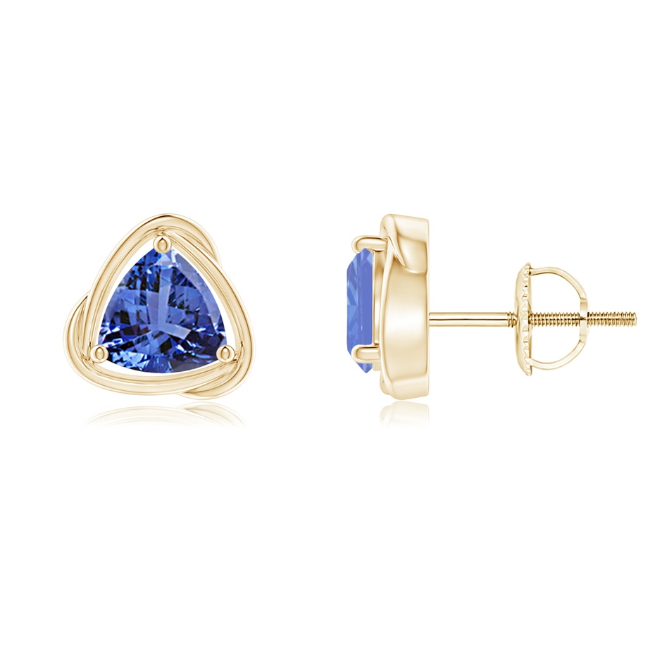 6mm AA Solitaire Trillion Tanzanite Swirl Stud Earrings in Yellow Gold 