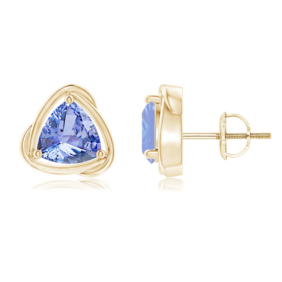 7mm A Solitaire Trillion Tanzanite Swirl Stud Earrings in Yellow Gold 