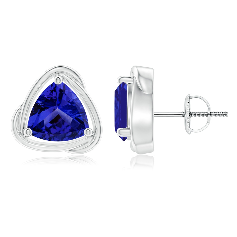 8mm AAAA Solitaire Trillion Tanzanite Swirl Stud Earrings in P950 Platinum 