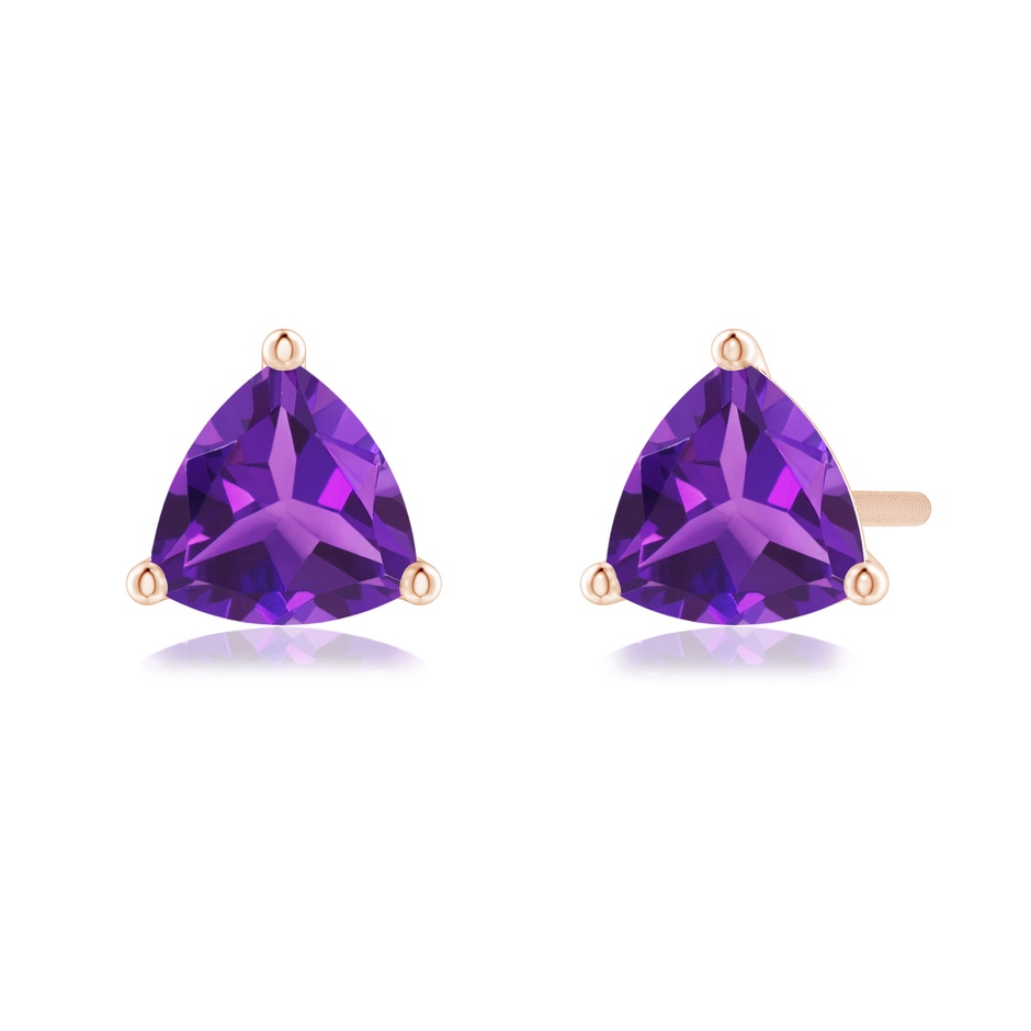 5mm AAAA Martini-Set Trillion Amethyst Stud Earrings in Rose Gold 