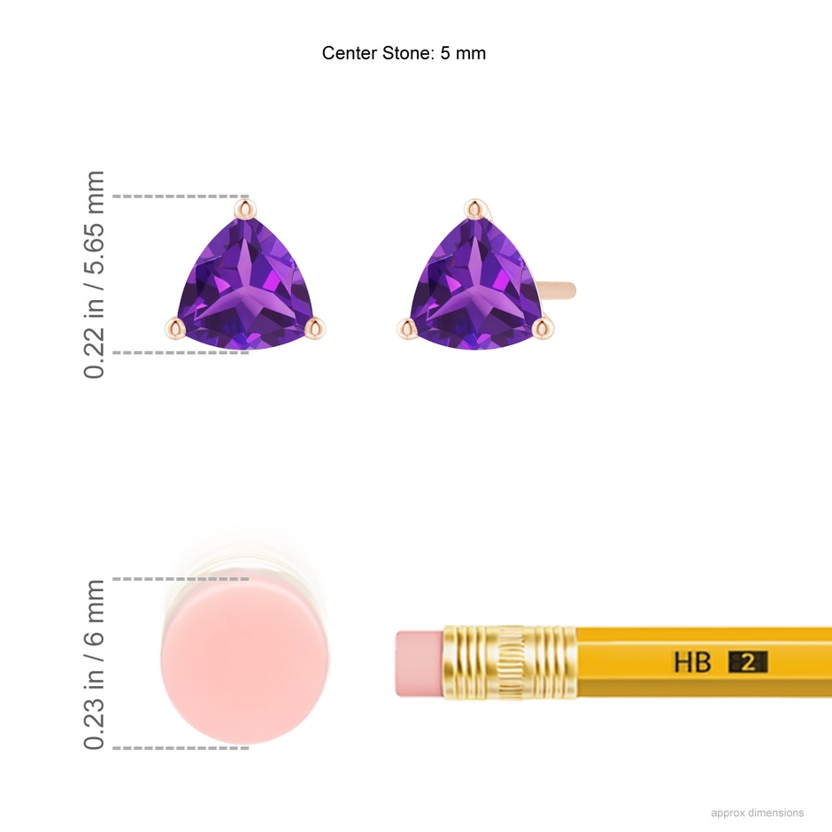 5mm AAAA Martini-Set Trillion Amethyst Stud Earrings in Rose Gold ruler
