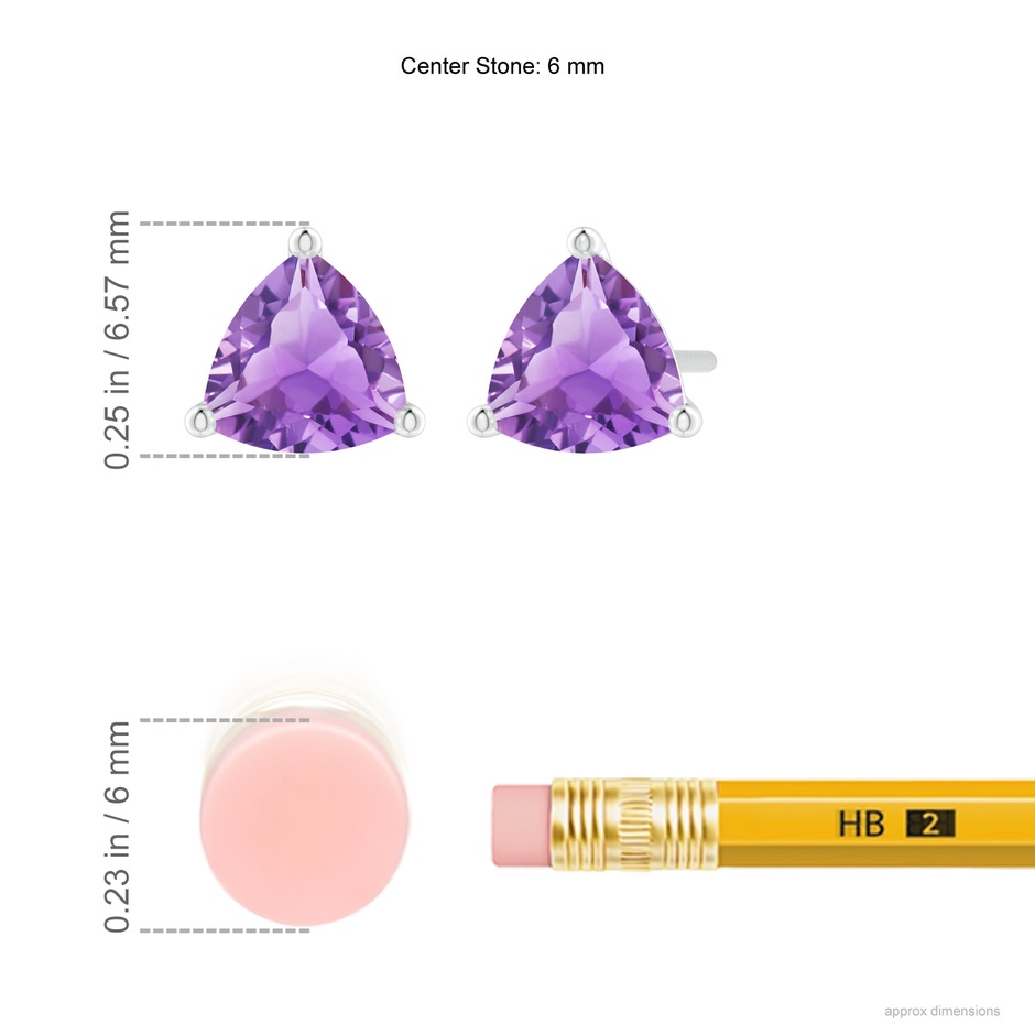 6mm A Martini-Set Trillion Amethyst Stud Earrings in White Gold ruler
