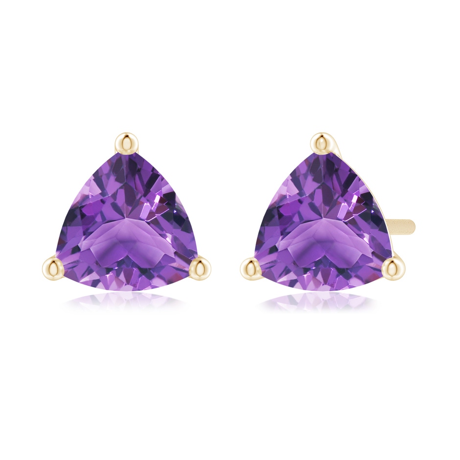 6mm AA Martini-Set Trillion Amethyst Stud Earrings in Yellow Gold 