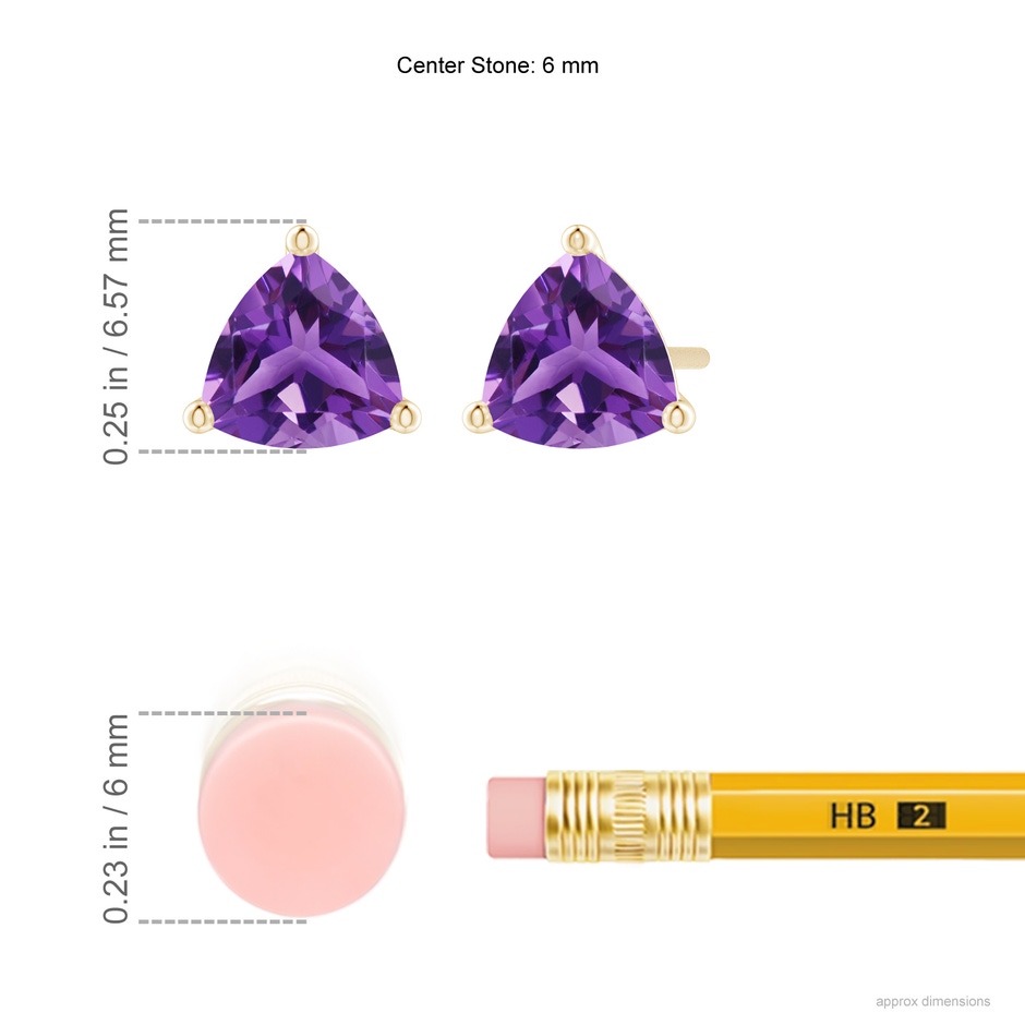 6mm AAA Martini-Set Trillion Amethyst Stud Earrings in Yellow Gold ruler