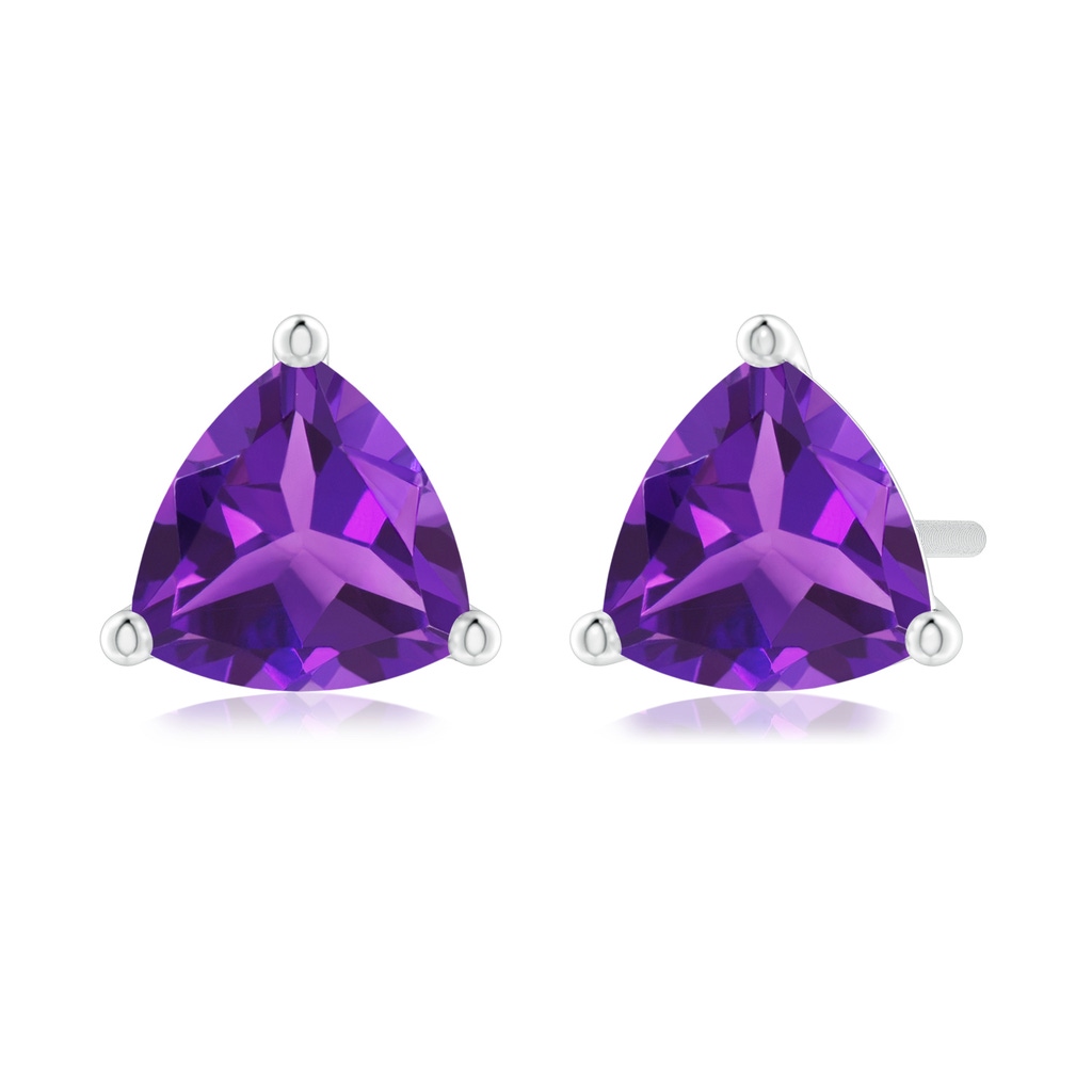 6mm AAAA Martini-Set Trillion Amethyst Stud Earrings in 18K White Gold