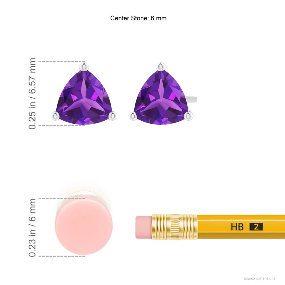 6mm AAAA Martini-Set Trillion Amethyst Stud Earrings in White Gold ruler