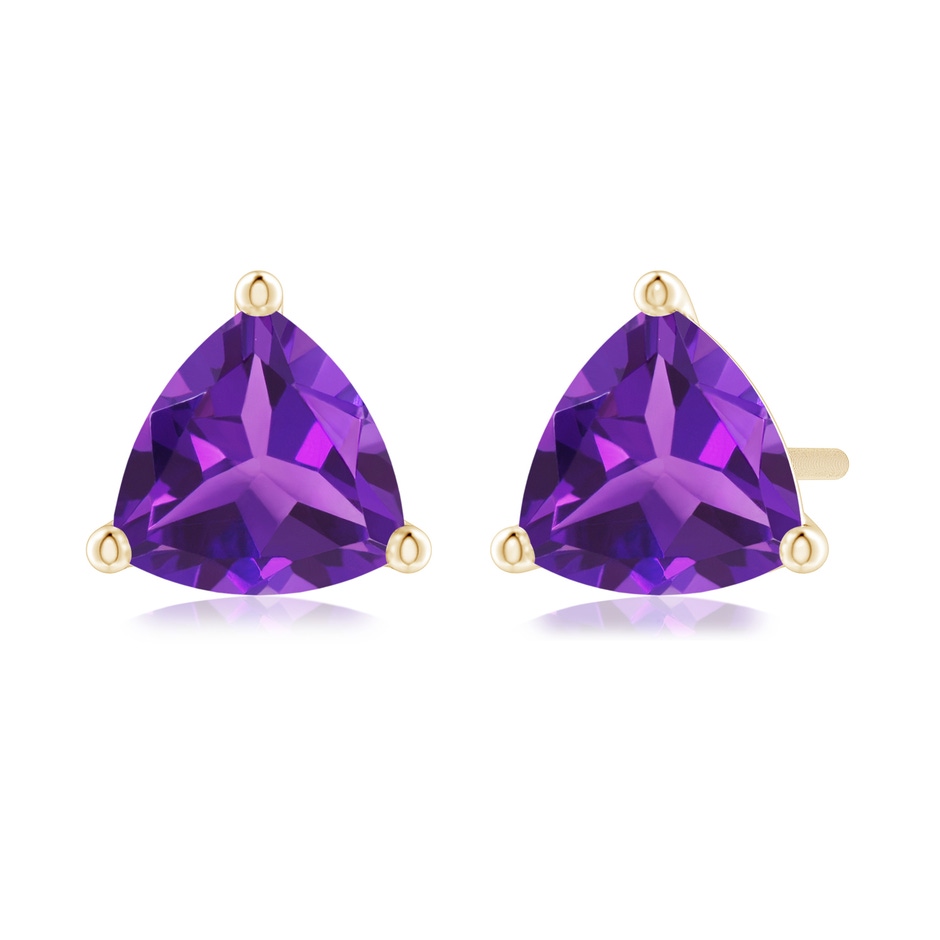 6mm AAAA Martini-Set Trillion Amethyst Stud Earrings in Yellow Gold 