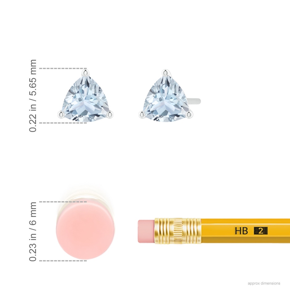 5mm A Martini-Set Trillion Aquamarine Stud Earrings in 18K White Gold ruler
