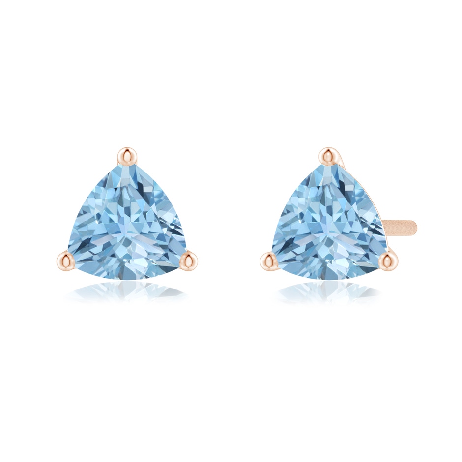 5mm AAA Martini-Set Trillion Aquamarine Stud Earrings in Rose Gold 