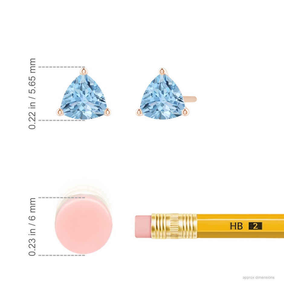 5mm AAA Martini-Set Trillion Aquamarine Stud Earrings in Rose Gold ruler