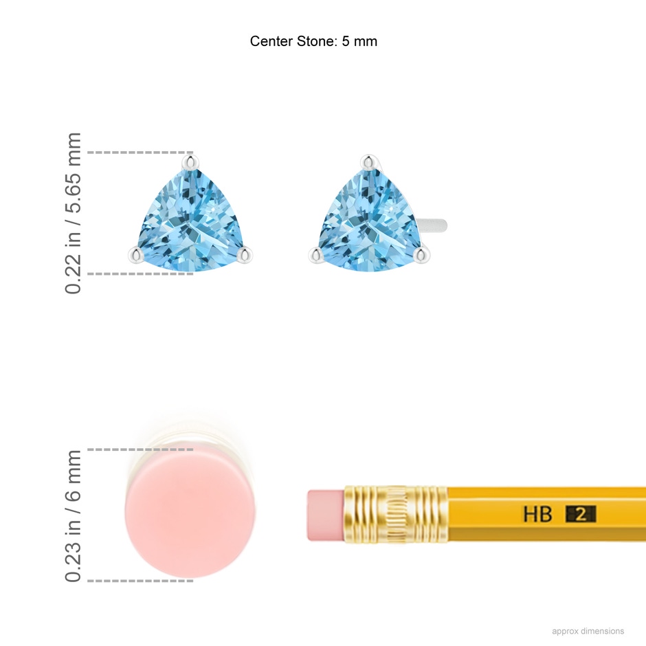 5mm AAAA Martini-Set Trillion Aquamarine Stud Earrings in White Gold ruler