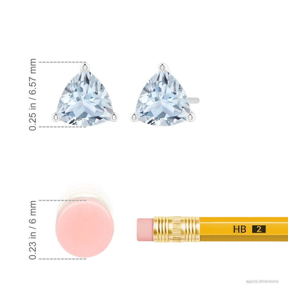 6mm A Martini-Set Trillion Aquamarine Stud Earrings in 18K White Gold ruler
