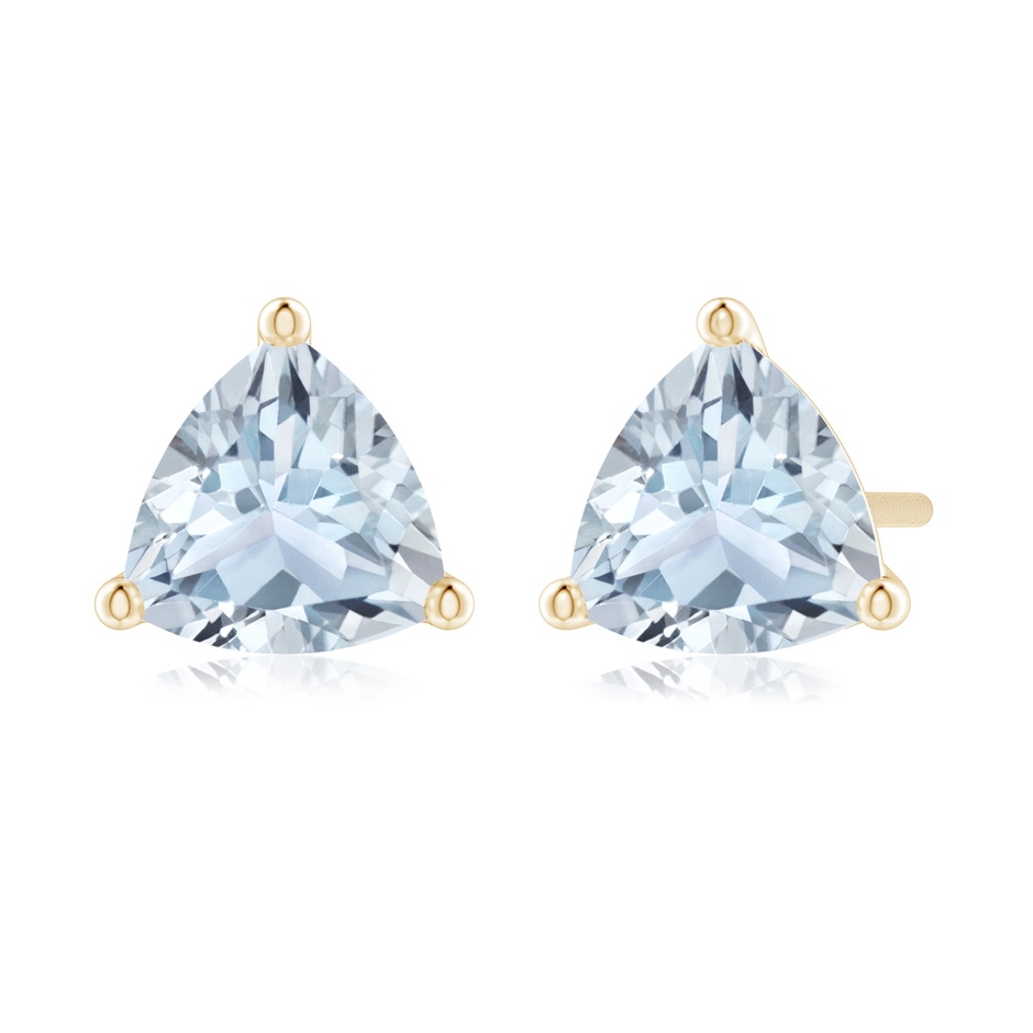 6mm A Martini-Set Trillion Aquamarine Stud Earrings in Yellow Gold 