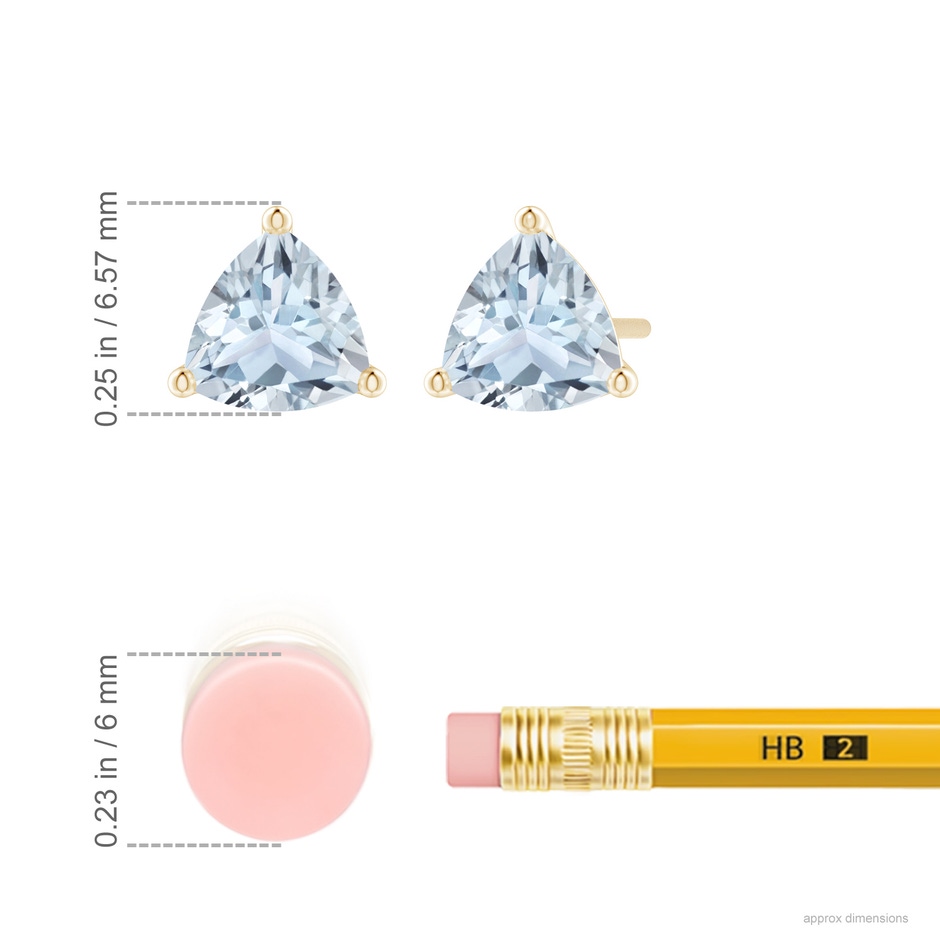 6mm A Martini-Set Trillion Aquamarine Stud Earrings in Yellow Gold ruler