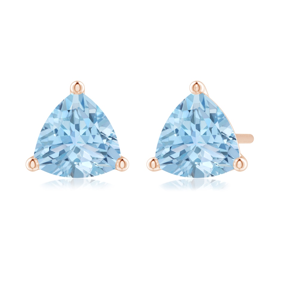 6mm AAA Martini-Set Trillion Aquamarine Stud Earrings in Rose Gold 