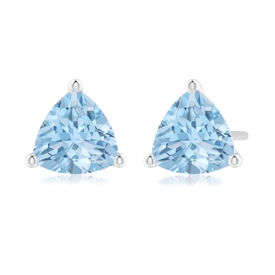 6mm AAA Martini-Set Trillion Aquamarine Stud Earrings in White Gold 