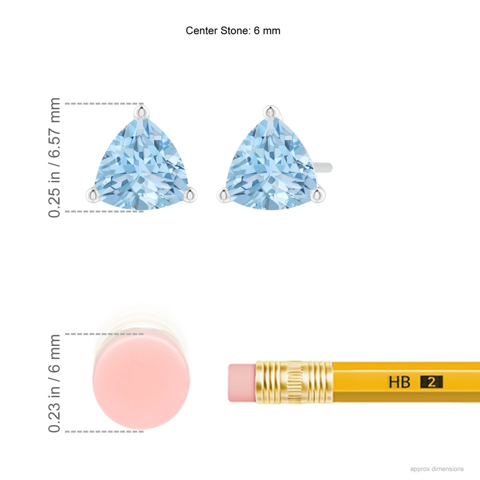 6mm AAA Martini-Set Trillion Aquamarine Stud Earrings in White Gold ruler