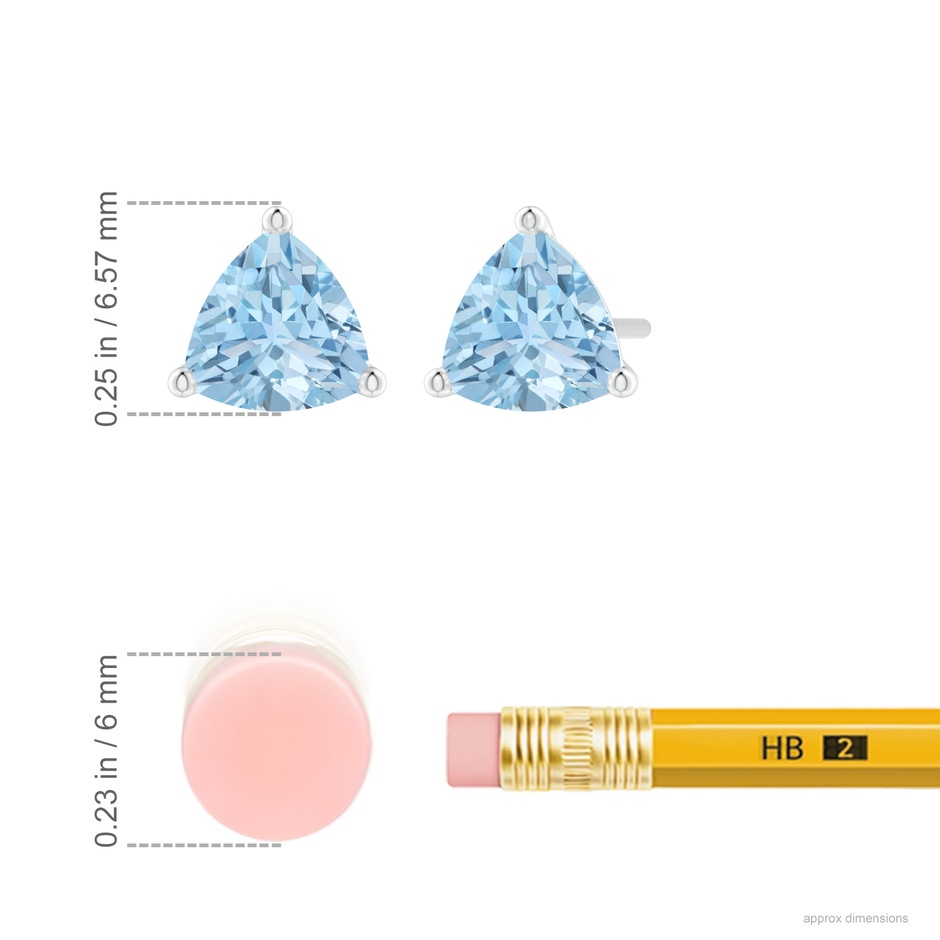 6mm AAA Martini-Set Trillion Aquamarine Stud Earrings in White Gold ruler