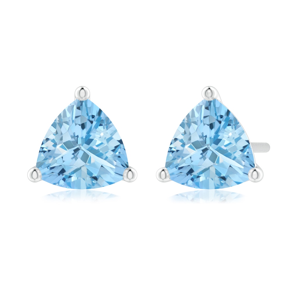 6mm AAAA Martini-Set Trillion Aquamarine Stud Earrings in 18K White Gold