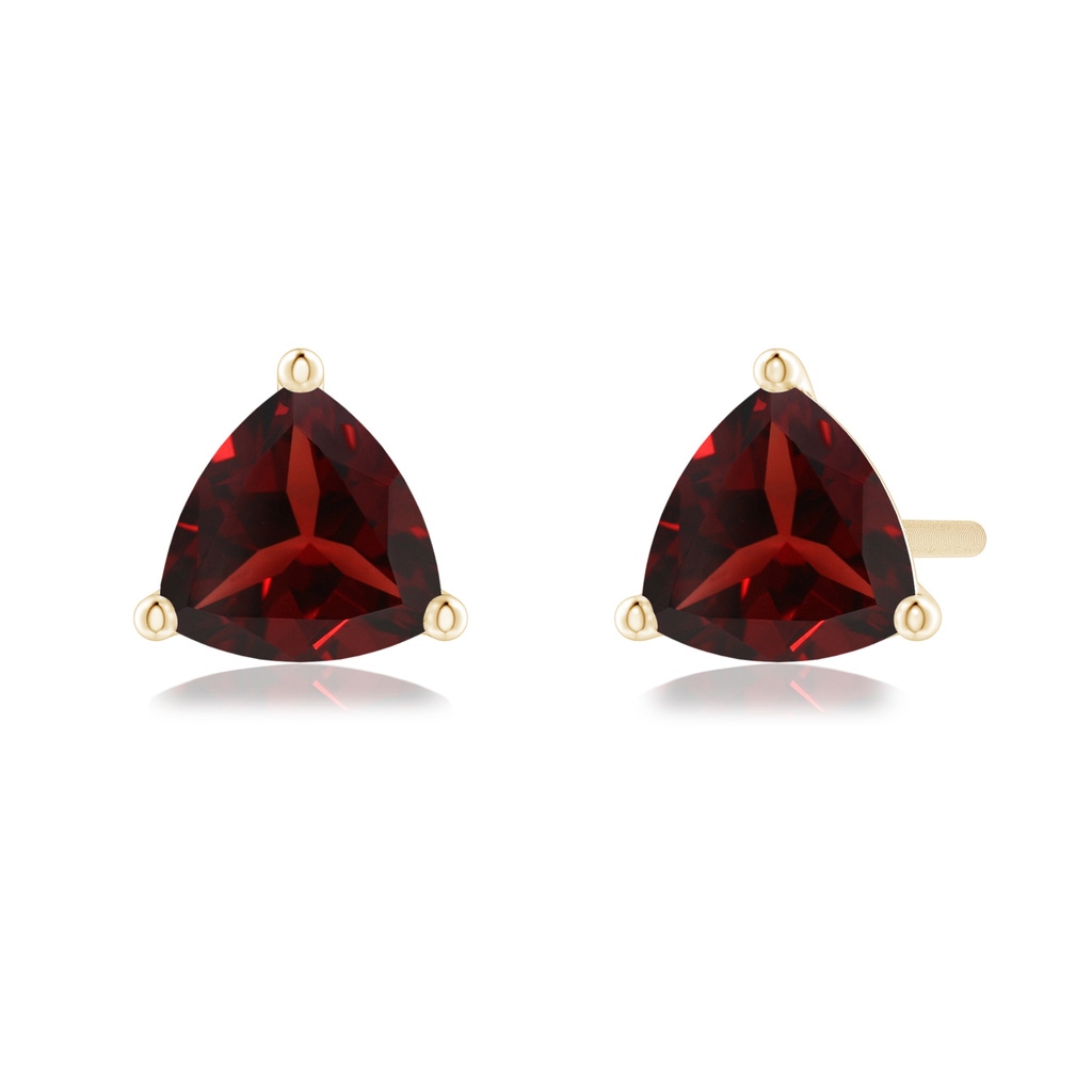 5mm AAA Martini-Set Trillion Garnet Stud Earrings in Yellow Gold 