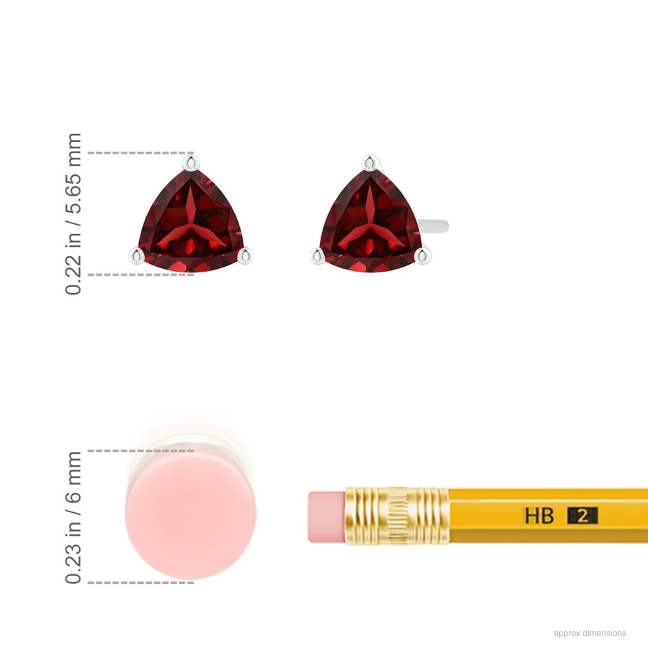 5mm AAAA Martini-Set Trillion Garnet Stud Earrings in P950 Platinum ruler