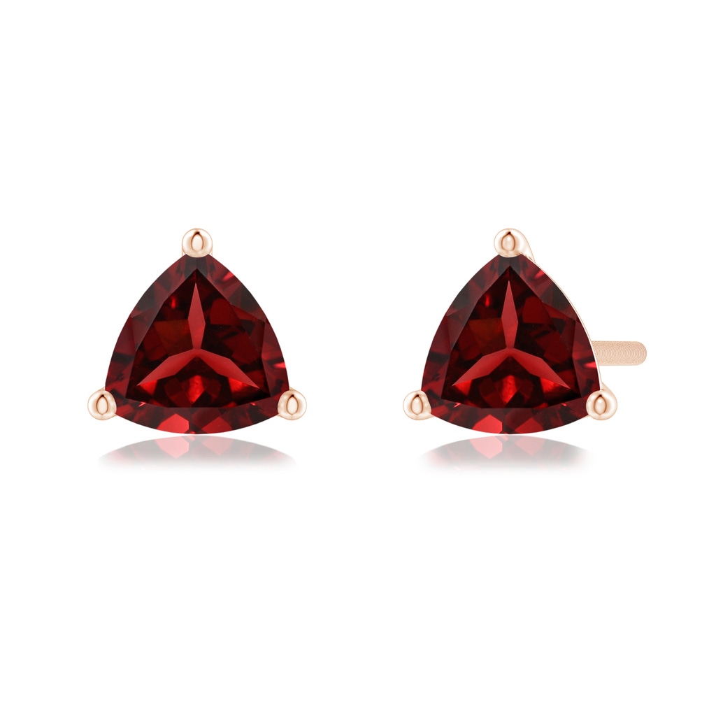5mm AAAA Martini-Set Trillion Garnet Stud Earrings in Rose Gold