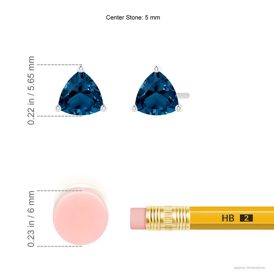 5mm AAAA Martini-Set Trillion London Blue Topaz Stud Earrings in P950 Platinum ruler