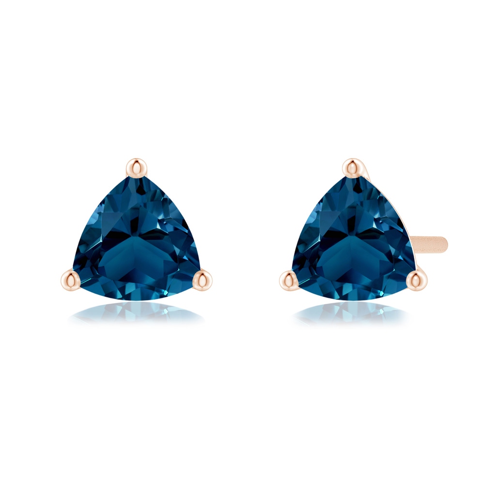 5mm AAAA Martini-Set Trillion London Blue Topaz Stud Earrings in Rose Gold