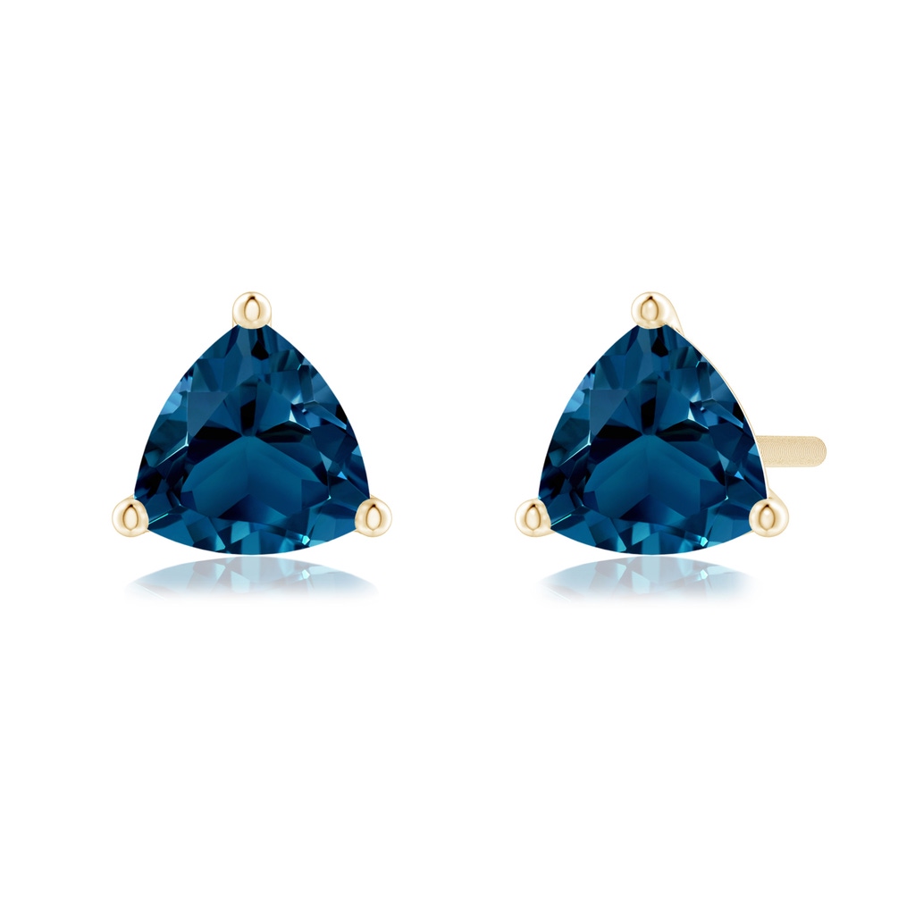 5mm AAAA Martini-Set Trillion London Blue Topaz Stud Earrings in Yellow Gold