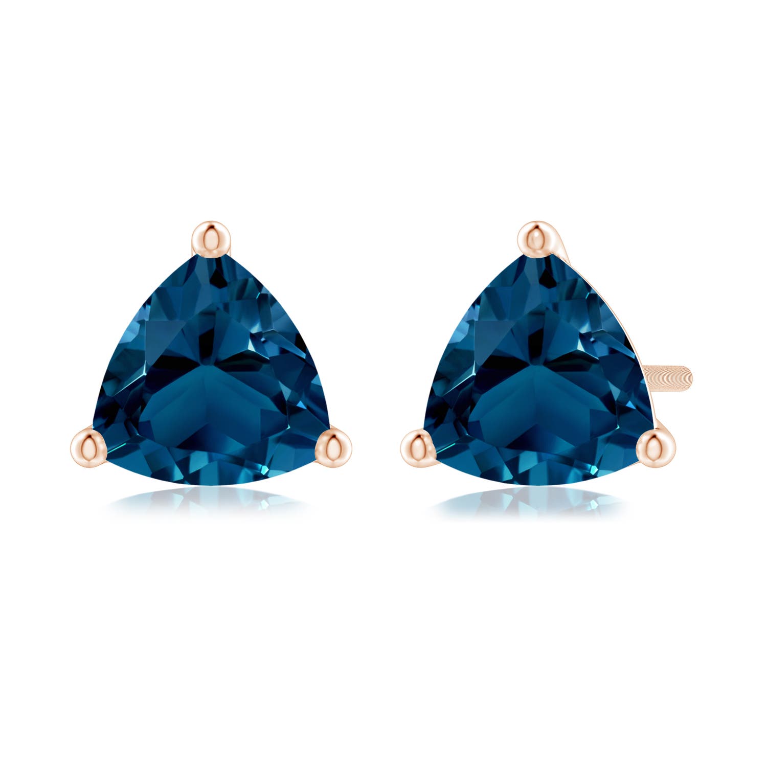 6mm AAAA Martini-Set Trillion London Blue Topaz Stud Earrings in 18CT Rose Gold