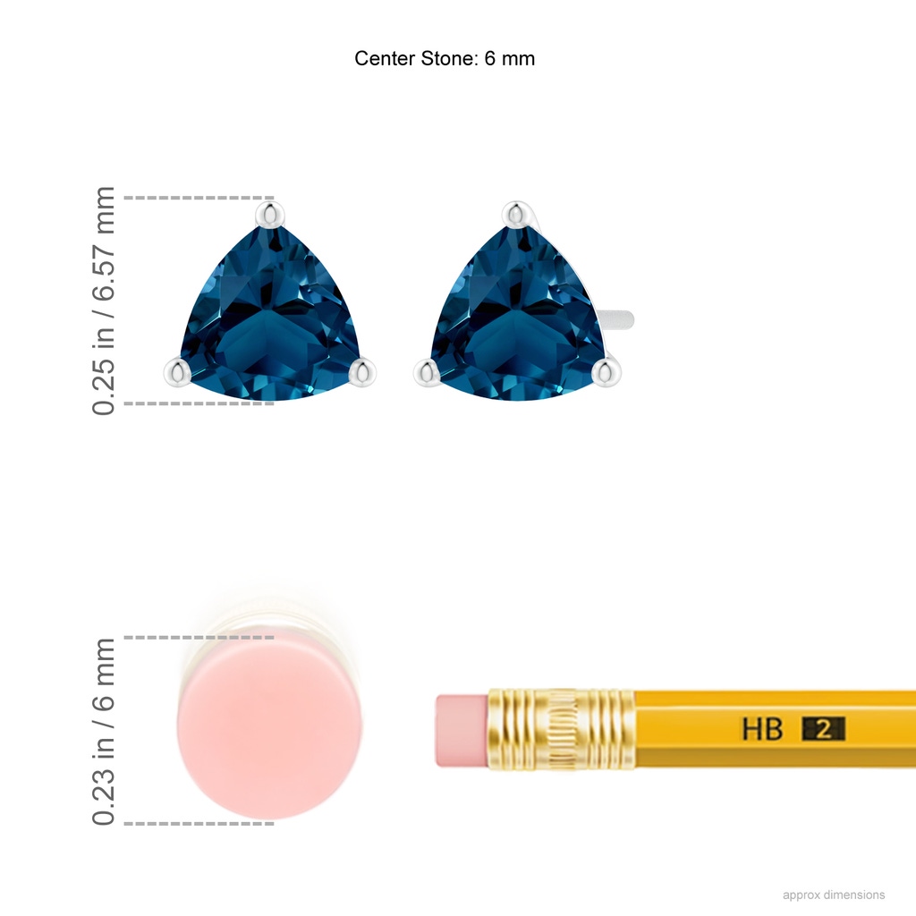6mm AAAA Martini-Set Trillion London Blue Topaz Stud Earrings in White Gold Ruler