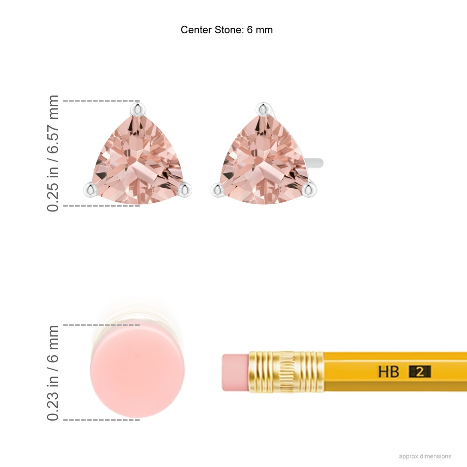 6mm AAAA Martini-Set Trillion Morganite Stud Earrings in P950 Platinum ruler