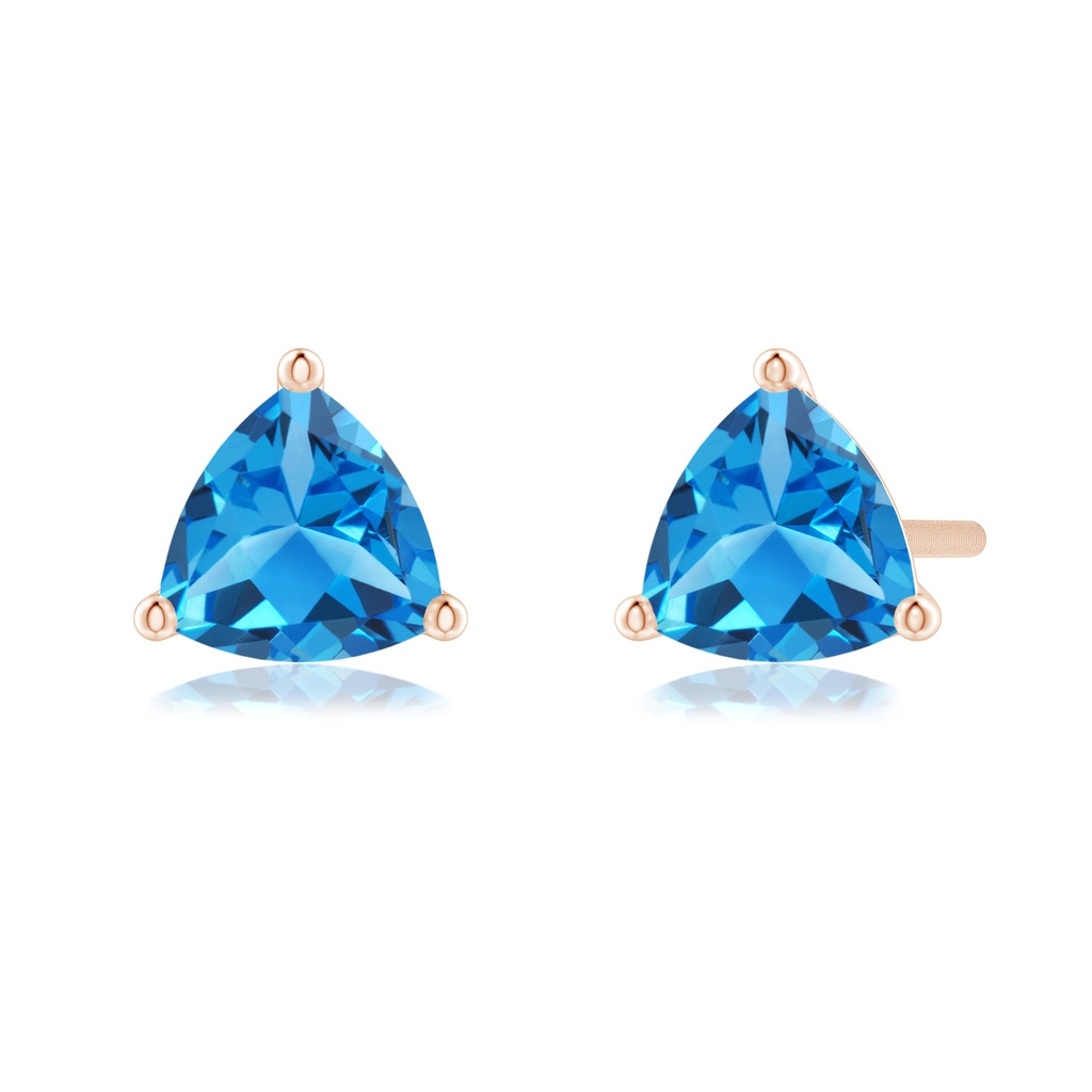 5mm AAAA Martini-Set Trillion Swiss Blue Topaz Stud Earrings in Rose Gold