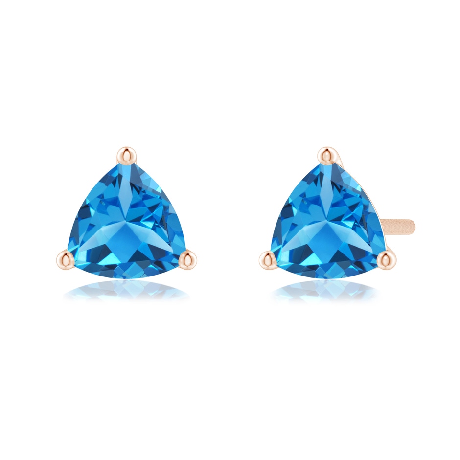 5mm AAAA Martini-Set Trillion Swiss Blue Topaz Stud Earrings in Rose Gold 