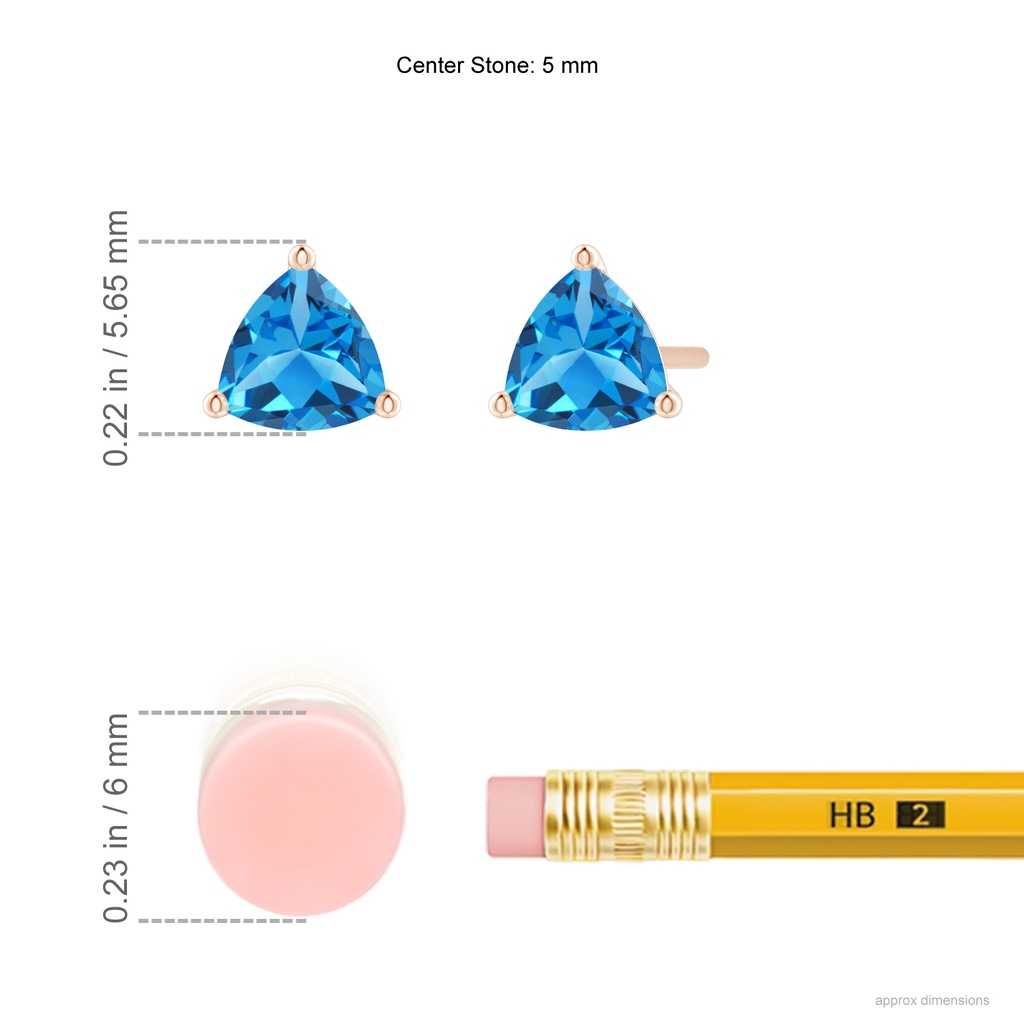 5mm AAAA Martini-Set Trillion Swiss Blue Topaz Stud Earrings in Rose Gold Ruler