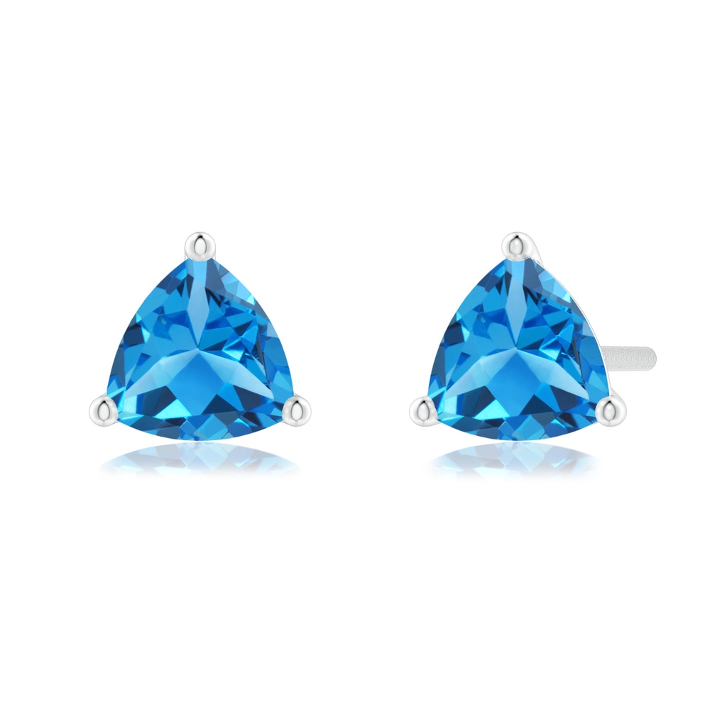 5mm AAAA Martini-Set Trillion Swiss Blue Topaz Stud Earrings in White Gold