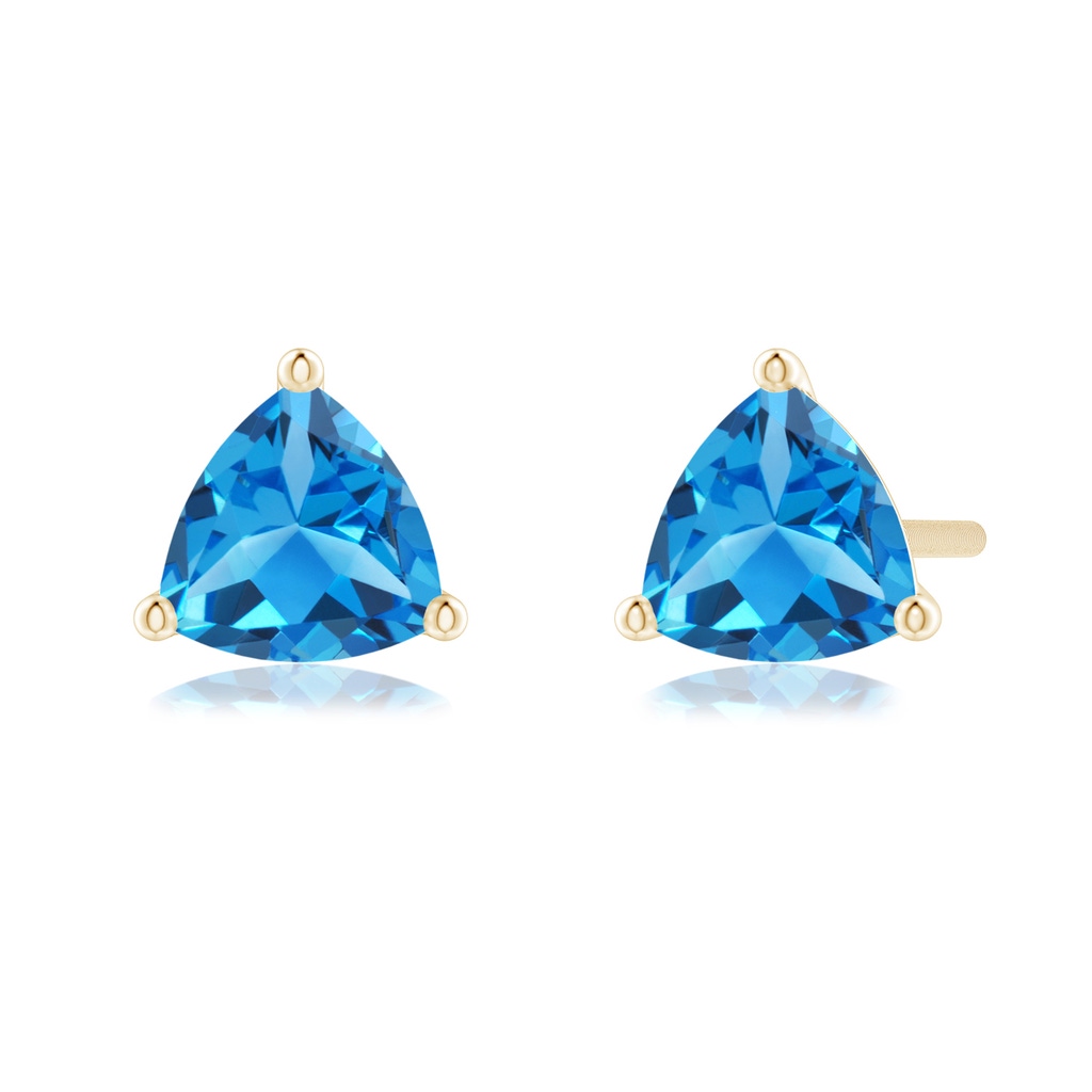 5mm AAAA Martini-Set Trillion Swiss Blue Topaz Stud Earrings in Yellow Gold