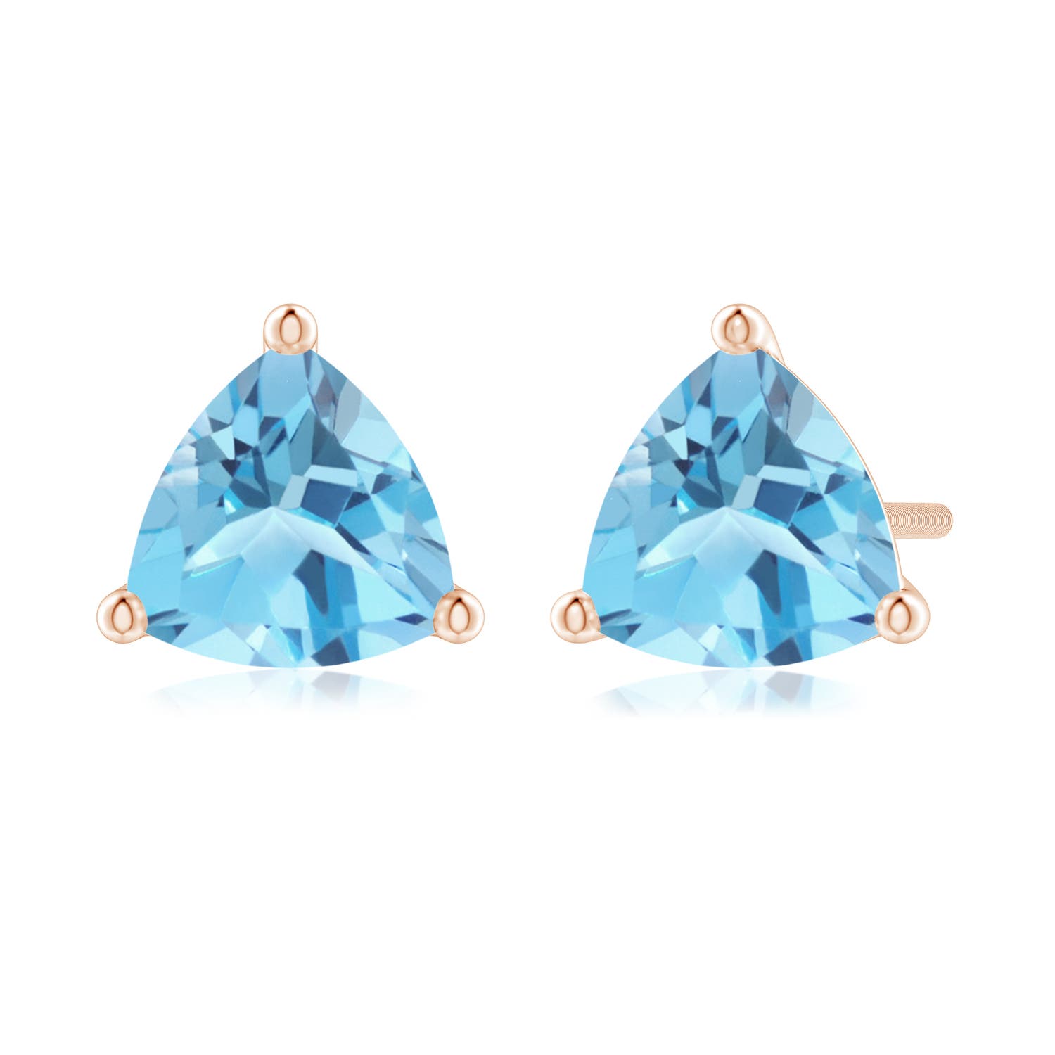 6mm A Martini-Set Trillion Swiss Blue Topaz Stud Earrings in 18CT Rose Gold