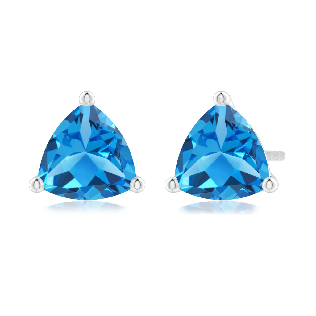 6mm AAAA Martini-Set Trillion Swiss Blue Topaz Stud Earrings in P950 Platinum