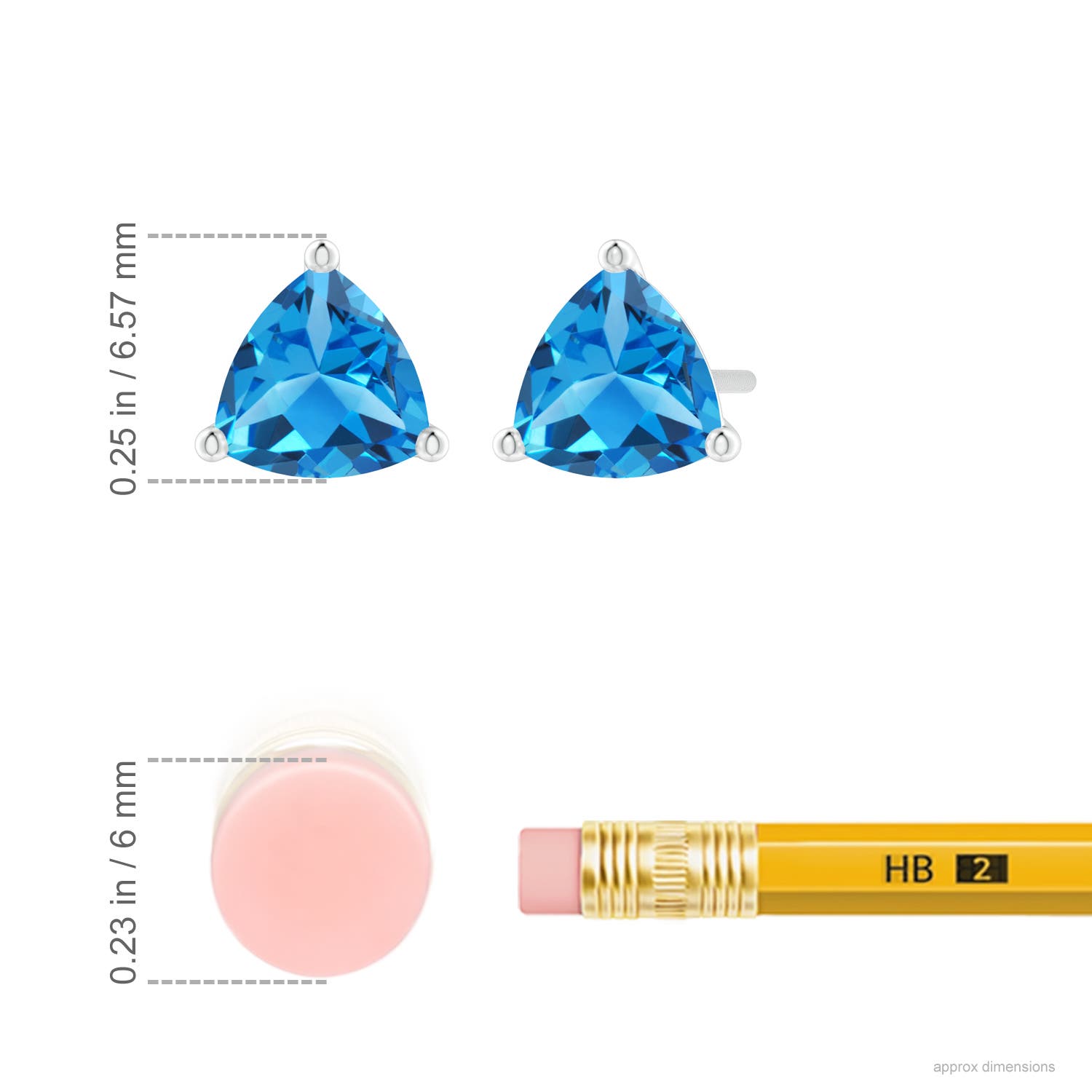 6mm AAAA Martini-Set Trillion Swiss Blue Topaz Stud Earrings in P950 Platinum - ruler