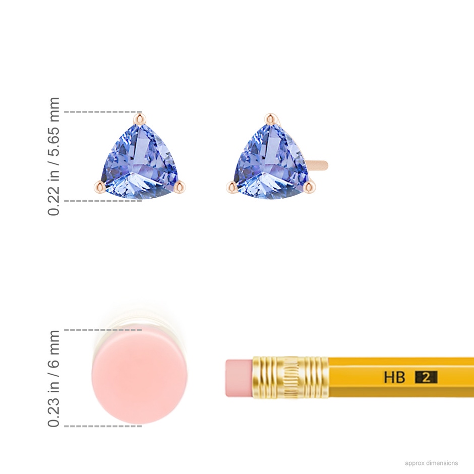 5mm A Martini-Set Trillion Tanzanite Stud Earrings in Rose Gold ruler