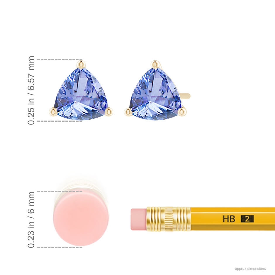 6mm A Martini-Set Trillion Tanzanite Stud Earrings in Yellow Gold ruler