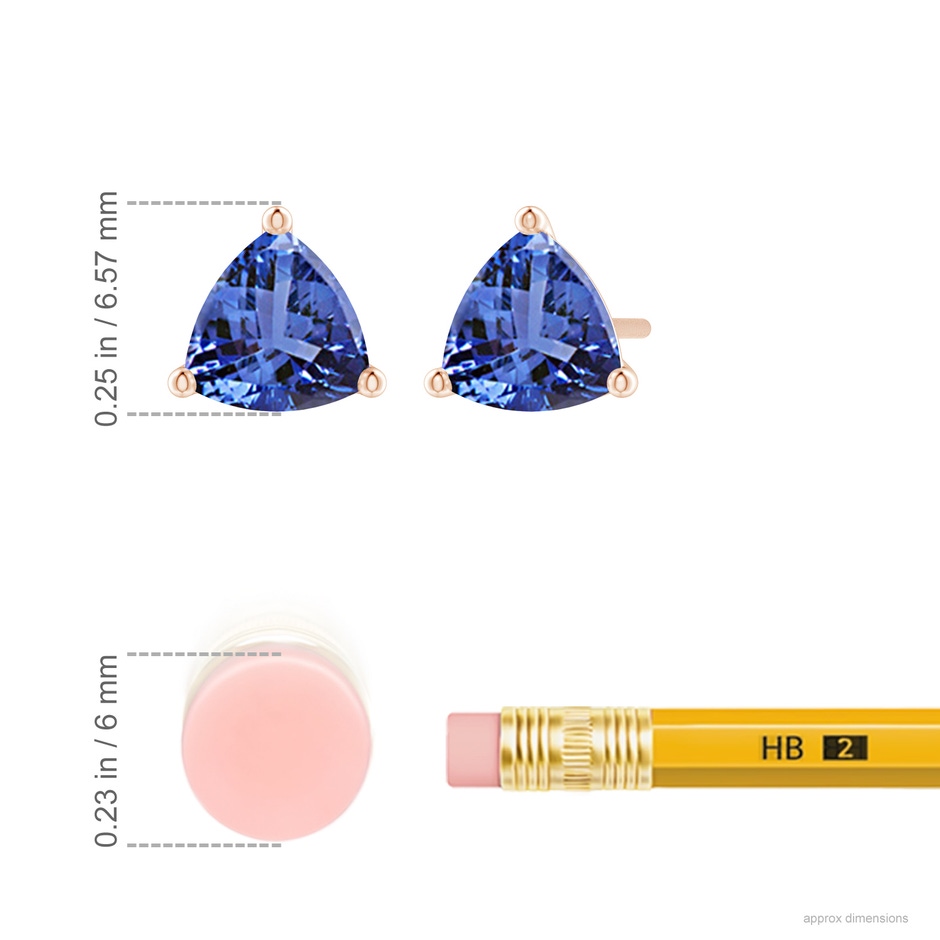 6mm AA Martini-Set Trillion Tanzanite Stud Earrings in Rose Gold ruler