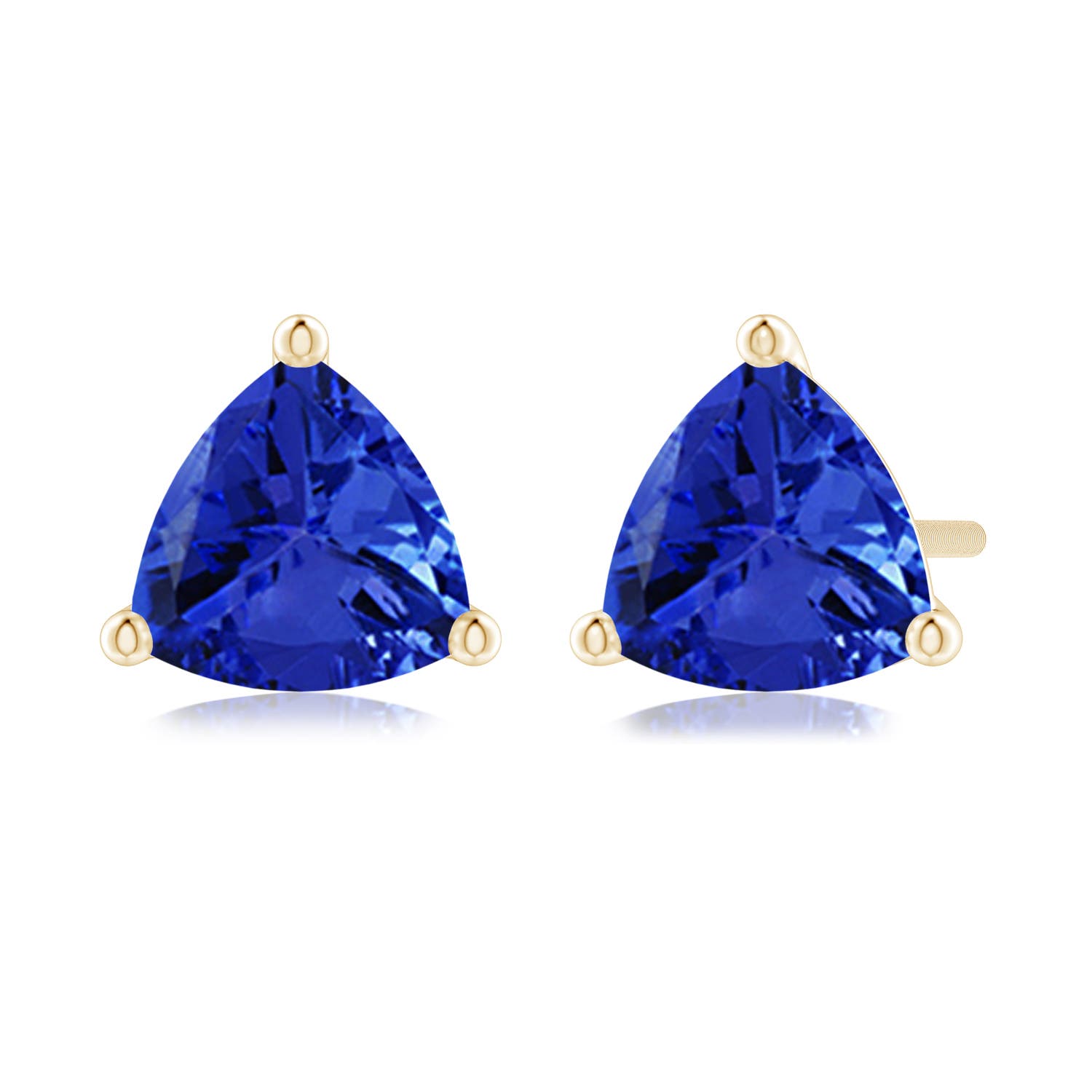 6mm AAA Martini-Set Trillion Tanzanite Stud Earrings in 18K Yellow Gold