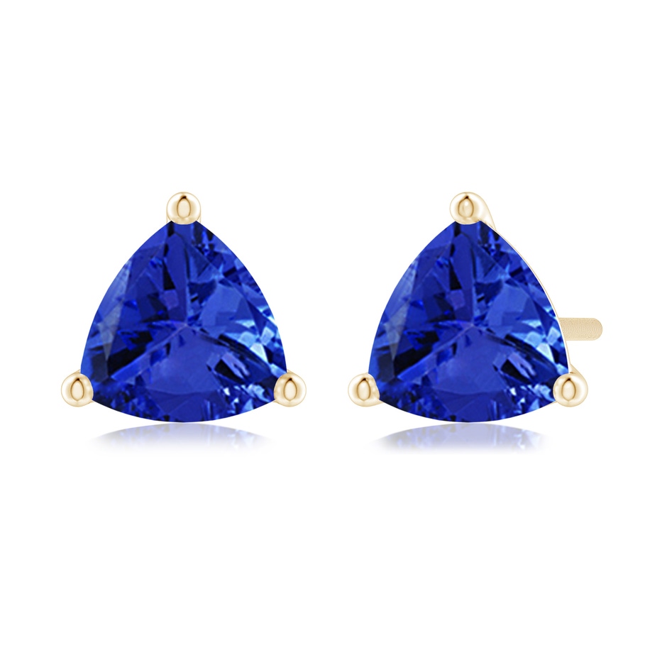 6mm AAA Martini-Set Trillion Tanzanite Stud Earrings in 18K Yellow Gold 